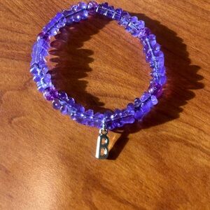 Vibrant Purple Beaded Bracelet with Initial Charm